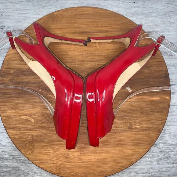 Jimmy Choo Patent Leather Slingback Pumps Heels Sandals Red Women’s size 38.5 - Picture 8 of 16